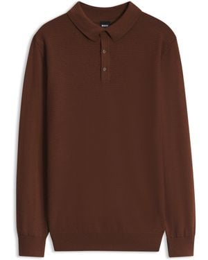 BOSS Polo En Maille De Laine Mélangée Avec Différentes Structures - Marron