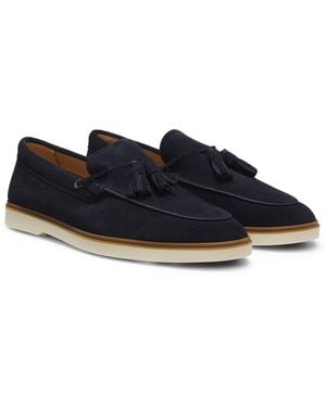 BOSS Suede Loafers With Tassel Trim - Blue