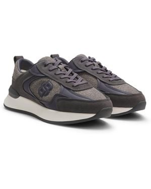 BOSS Retro-Inspired Trainers With Wool-Look Trims - Grey