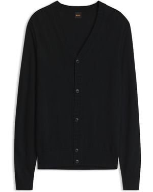 BOSS Cardigan Aus Schurwoll-Mix Mit V-Ausschnitt - Schwarz