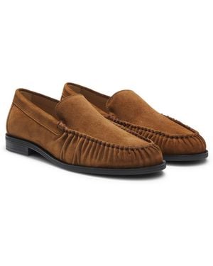 BOSS Suede Loafers With Ruched Detail - Brown