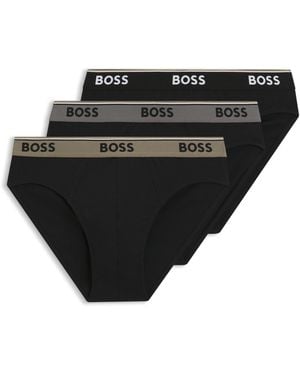 BOSS Paquete De Tres Calzoncillos Slip De Algodón Elástico Con Logo En La Cintura - Negro