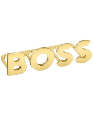 BOSS Light-Golden-Plated Knuckle Ring With Logo Letters - Metallic