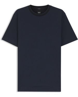 BOSS T-Shirt Aus Merzerisierter Baumwolle Mit Dreifarbigem Jacquard-Muster - Blau