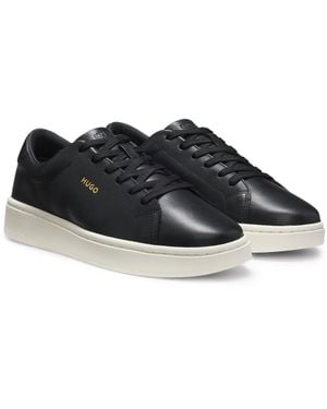 HUGO Nappa-Leather Trainers With-Tone Logo - Black