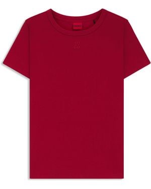 HUGO T-Shirt En Coton Mélangé À Logo Revisité Brodé - Rouge