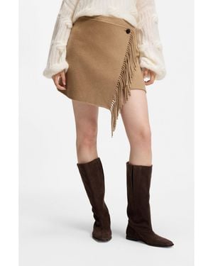 BOSS Wrap Mini Skirt With Fringing - Natural