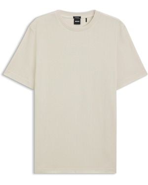 BOSS T-Shirt Van Katoen Met Visgraatstructuur - Wit