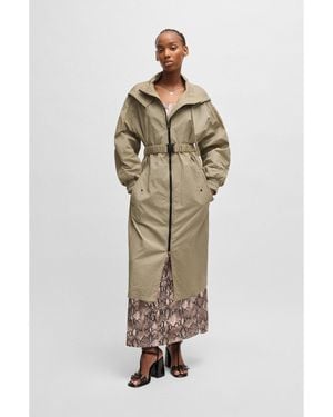 HUGO Long-Length Belted Parka Jacket - White