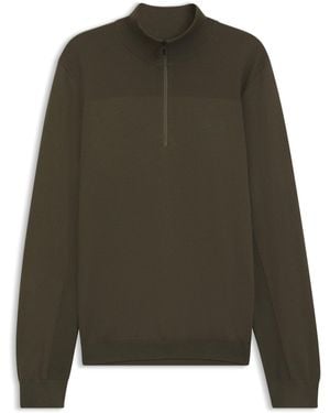 BOSS Pullover Aus Schurwoll-Mix Mit Troyerkragen Und Logo - Grün