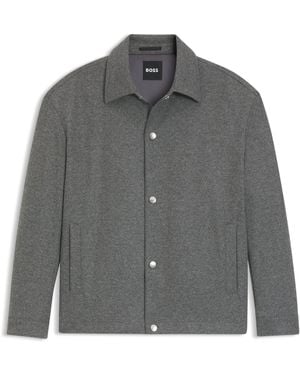 BOSS Relaxed-Fit Overshirt Van Geborsteld Stretchflanel - Grijs