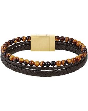BOSS Cuff With Tiger Beads And Braided Leather - Metallic