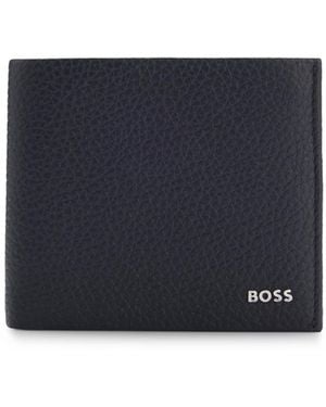 BOSS Grained-Leather Wallet With Logo Lettering - Blue
