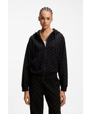HUGO Relaxed-Fit Hooded Jacket With Flocked-Logo Print - Black