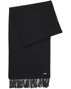 BOSS Italian-made Scarf In Wool Twill - Black