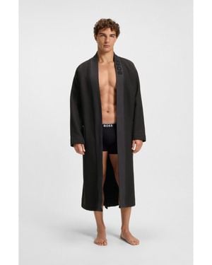 BOSS Waffle-Structure Dressing Gown With Embroidered Logo - Black