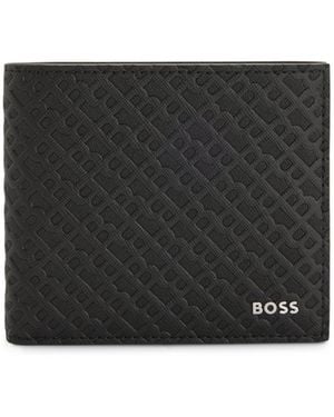 BOSS Monogram-Structure Wallet With Logo Trim - Black