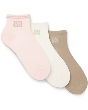 HUGO Set Van Drie Paar Korte Sokken Met Logo's Van Metallic Draad - Naturel