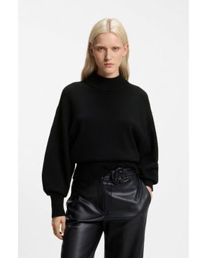 HUGO Relaxed-Fit Knitted Jumper With Mock Neckline - Black