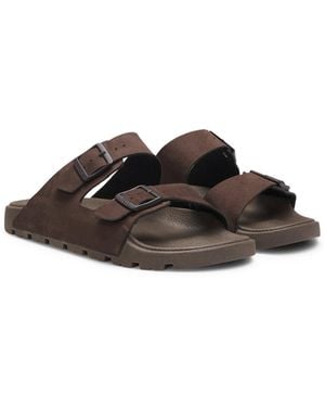 BOSS Twin-Strap Slides With Branded Buckles - Brown