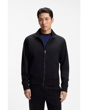 BOSS Stand-Collar Wool-Blend Sweatshirt With Full Zip - Black