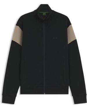 BOSS Sudadera De Algodón Con Cremallera Y Apliques En Contraste - Negro