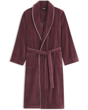 BOSS Cotton Dressing Gown With Piping And Embroidered Branding - Purple