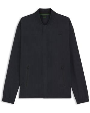 BOSS Waffle-Structured Sweatshirt With Framed Zips - Blue