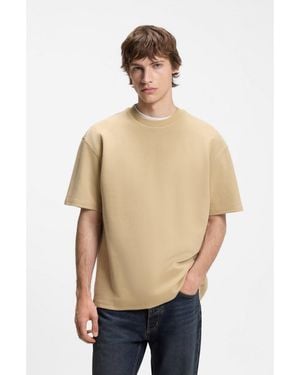 HUGO Cotton-Jersey T-Shirt With Logo Patch - Natural