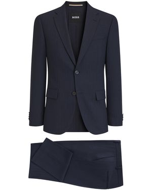 BOSS Traje De Dos Piezas En Tejido Con Micromotivo Resistente A Las Arrugas - Azul