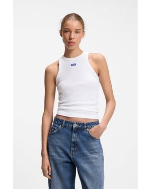 HUGO Stretch-Cotton Tank Top With Logo Label - Blue
