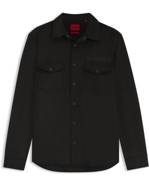 HUGO Camisa Oversize Fit Con Logo Bordado - Negro