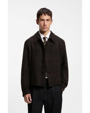 HUGO Wool-Blend Jacket With All-Over Check Pattern - Black