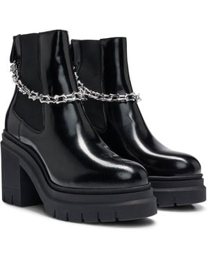 HUGO X Bella Poarch Leather Chelsea Boots With Trim - Black
