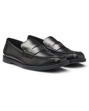 HUGO Loafers Aus Kunstleder Mit Stack-Logo - Schwarz