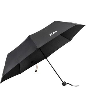 BOSS Mini Umbrella With Signature-Stripe Closing Strap - Black