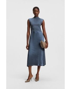 BOSS Knitted Dress With Satin Skirt - Blue