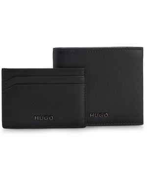 HUGO Logo-Trimmed Leather Wallet And Card Holder Gift Set - Black