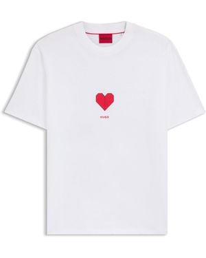 HUGO Cotton-Jersey T-Shirt With Origami-Heart Prints - White