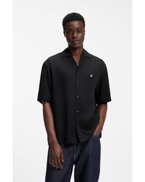 HUGO Oversized-Fit Shirt With Stacked-Logo Trim - Black