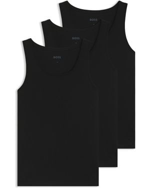 BOSS Three-Pack Of Cotton Underwear Vests With Embroidered Logos - Black