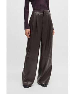 BOSS Pleat-front Relaxed-fit Pants In Faux Leather - Black