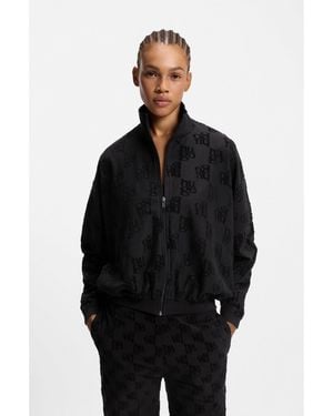 HUGO Cotton-Blend Jacket With All-Over Logo Pattern - Black