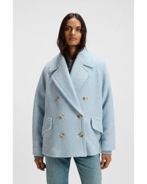 BOSS Boxy-Fit Caban Coat With Bouclé Texture - Blue