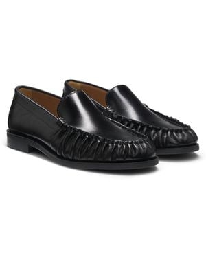 BOSS Leather Moccasins With Ruched Detailing - Black