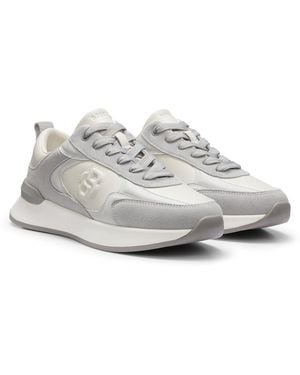 BOSS Leren En Suède Sneakers Met Double B-Monogram - Wit