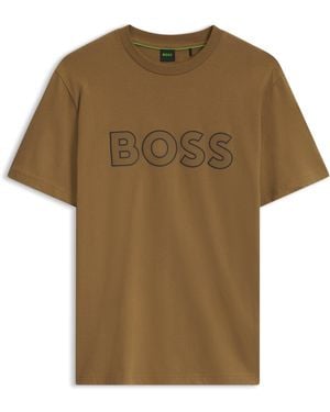 BOSS T-Shirt Van Katoen Met Logo - Bruin
