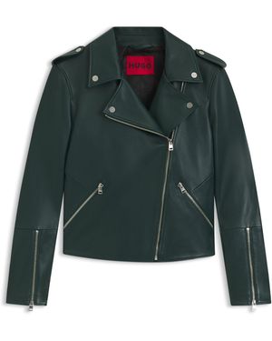 HUGO Straight-Fit Bikerjas Van Leer Met Ritsdetails - Groen