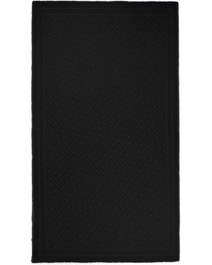 BOSS Wool-blend Scarf With Monogram Jacquard And Fringing - Black