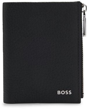 BOSS Grained-Leather Wallet With Metallic Logo Lettering - Black